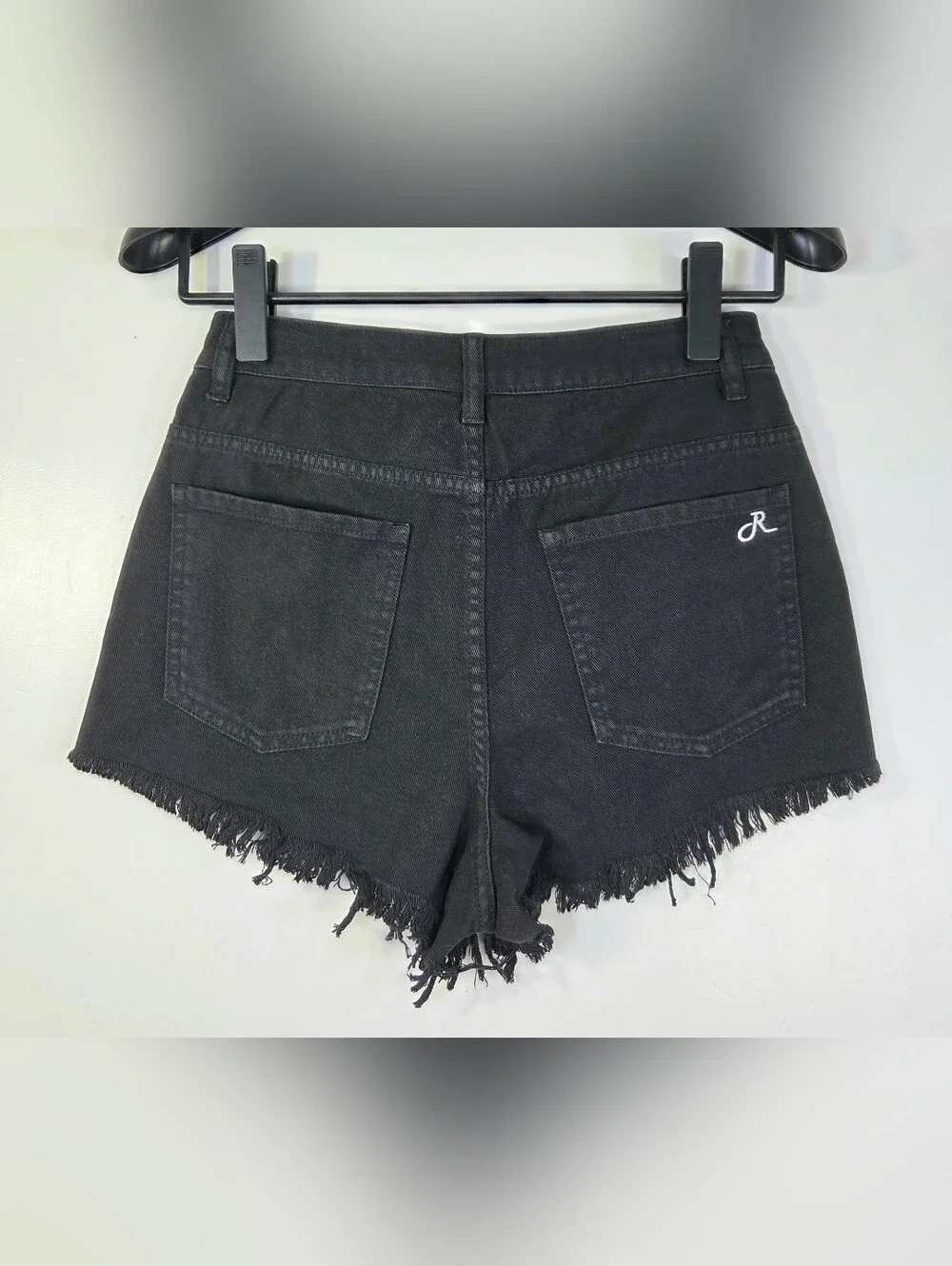 NWT FABULOUS BY THE RAIDERETTES DENIM STUDDED FRAYED SHORTS. - Picture 3 of 10